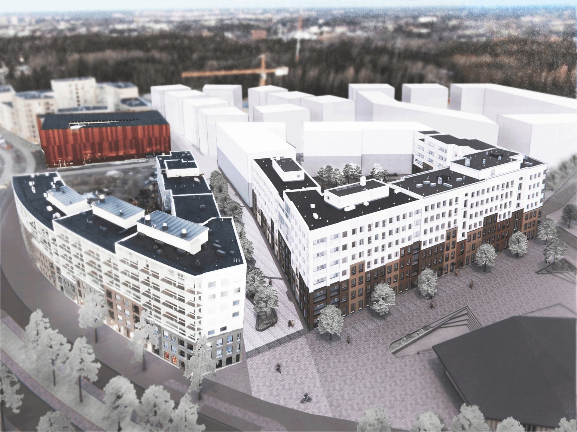 Premico and Fira have agreed on the construction of a rental apartment building in Postipuisto, Helsinki. Illustration of the project. Image:Arkkitehtitoimisto Kanttia 2 Oy