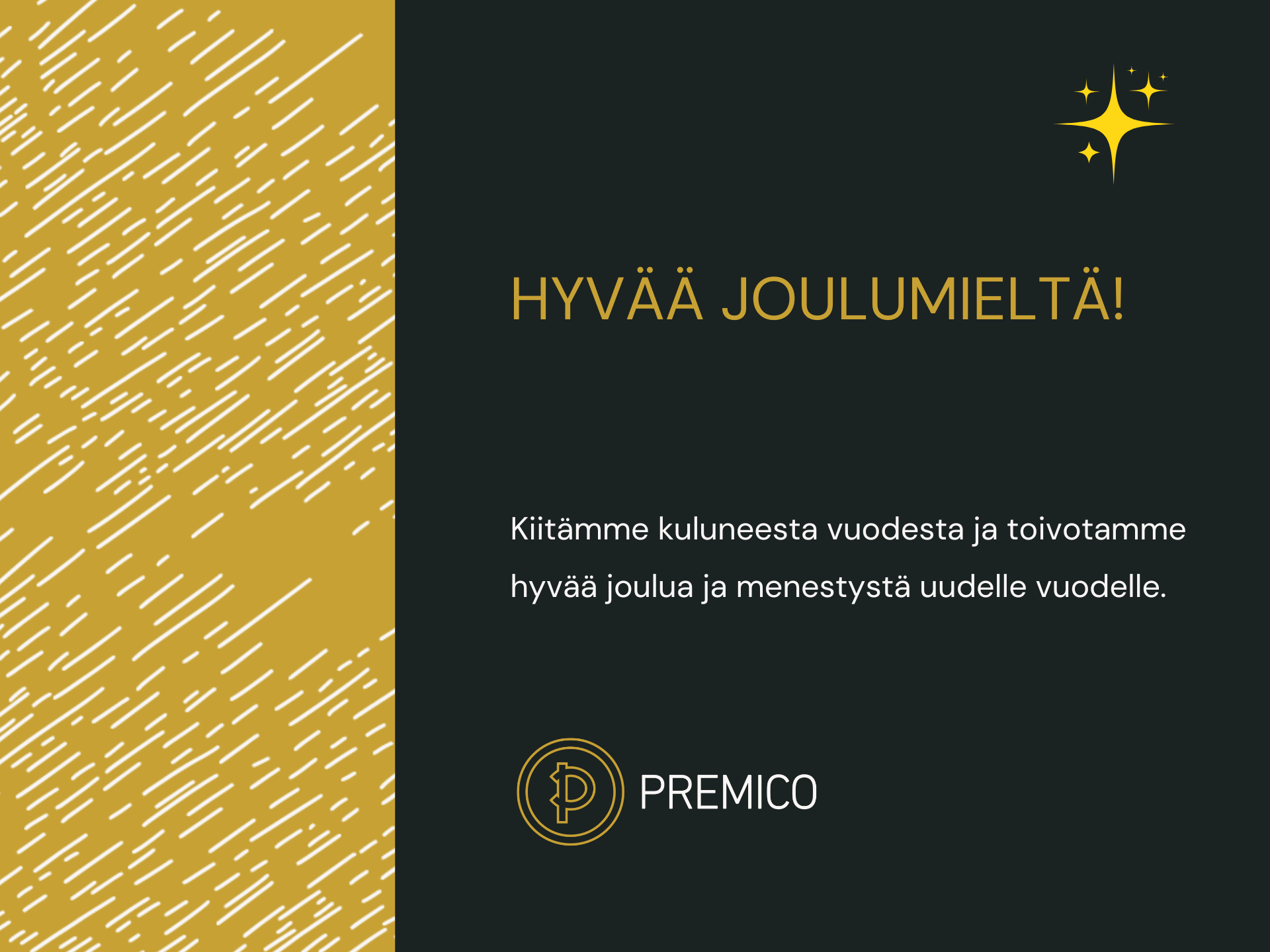 Joulukortti, jossa Hyvää joulumieltä-toivotus.